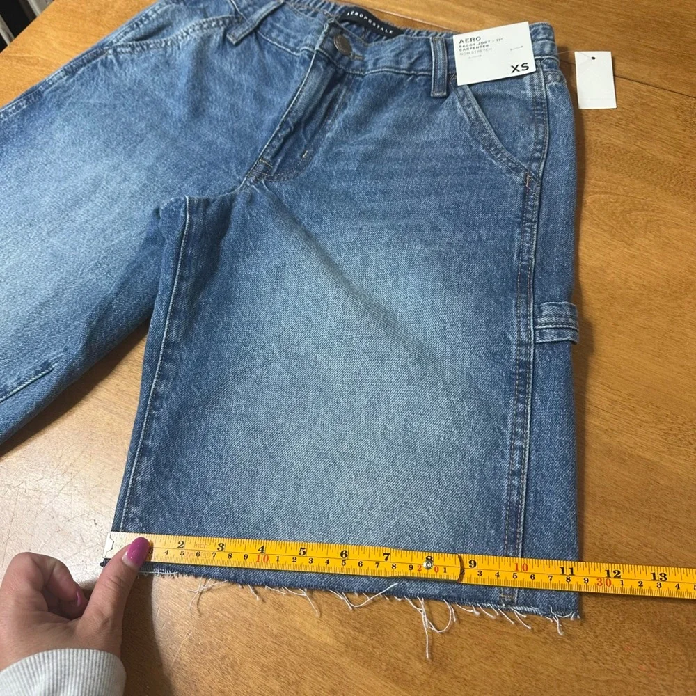 Aeropostale Baggy Jort Carpenter Women XS Blue Denim Raw Hem Non-Stretch 11